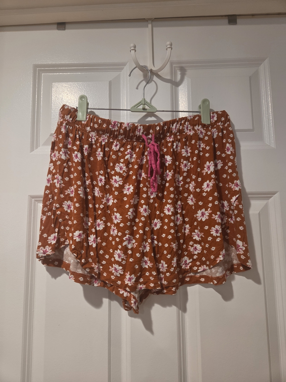 Women's Floral Sleep Shorts - Rust with Pink Drawstring